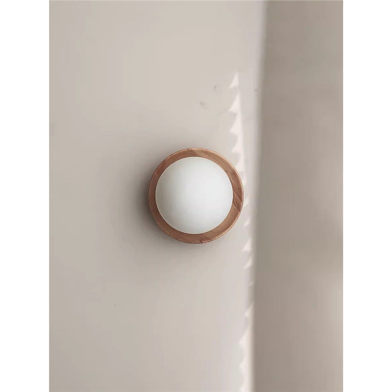 Cream Style Tangyuan Bedroom Log Bedside Wall Lamp