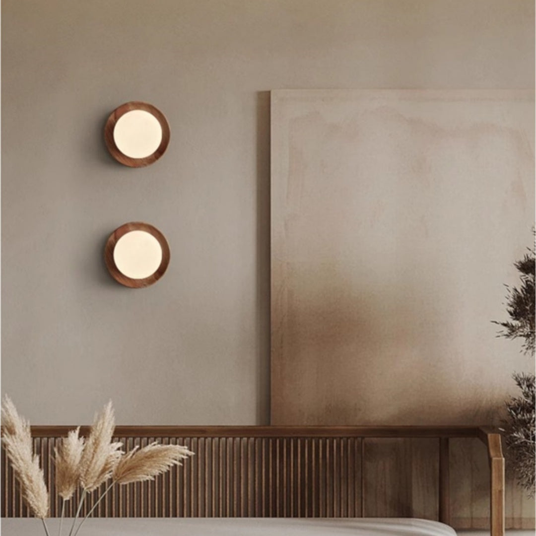 Cream Style Tangyuan Bedroom Log Bedside Wall Lamp