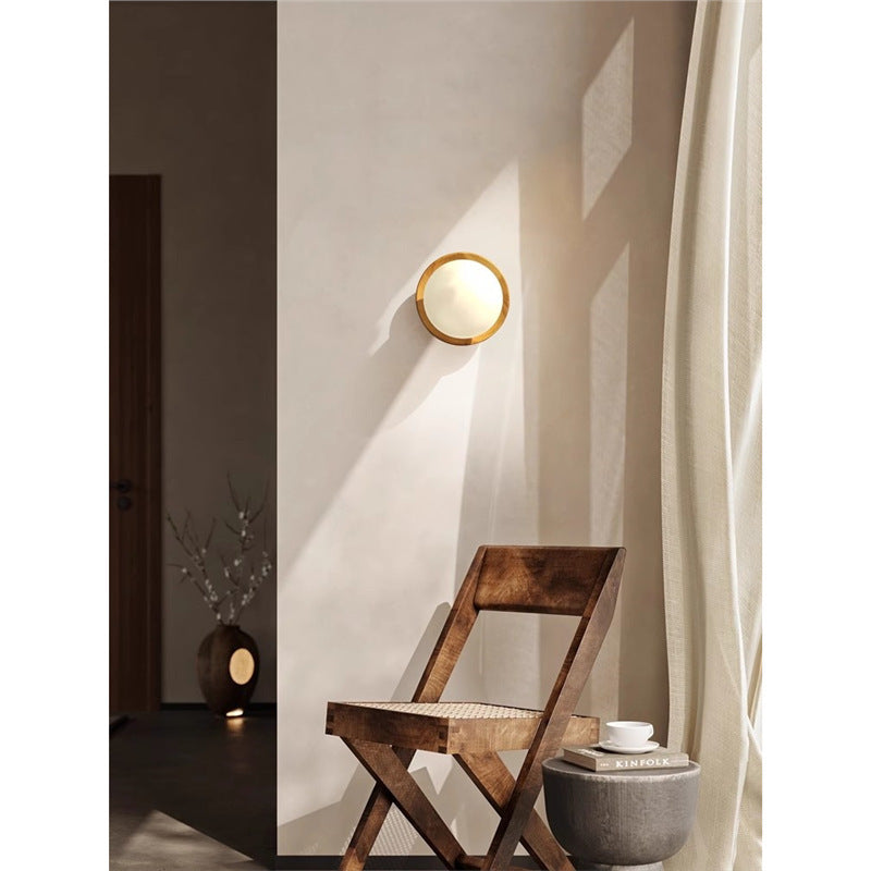 Cream Style Tangyuan Bedroom Log Bedside Wall Lamp