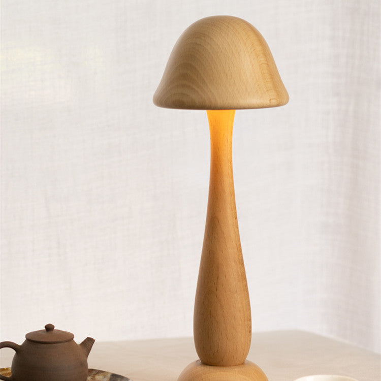 Mushroom Wood Table Lamp Touch Dimming