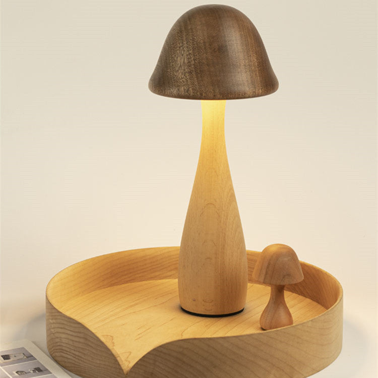 Mushroom Wood Table Lamp Touch Dimming