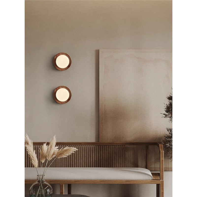 Cream Style Tangyuan Bedroom Log Bedside Wall Lamp